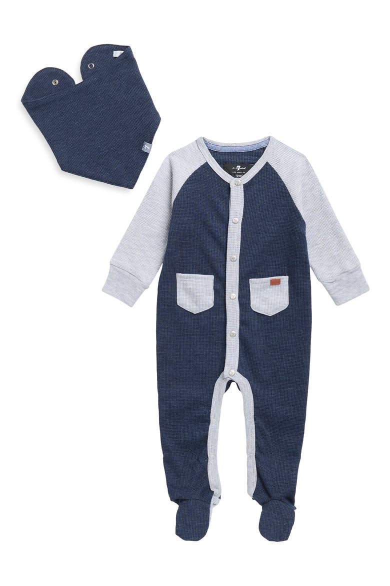 Kids' 2-Piece Waffle Knit Footie & Bib Set, Main, color, NAVY