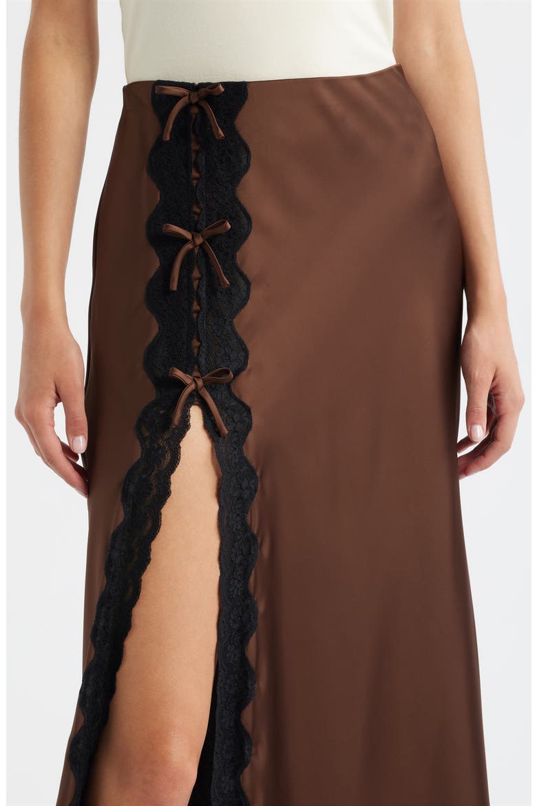Calder Lace Trim Satin Midi Skirt, Alternate, color, CHOCOLATE BROWN