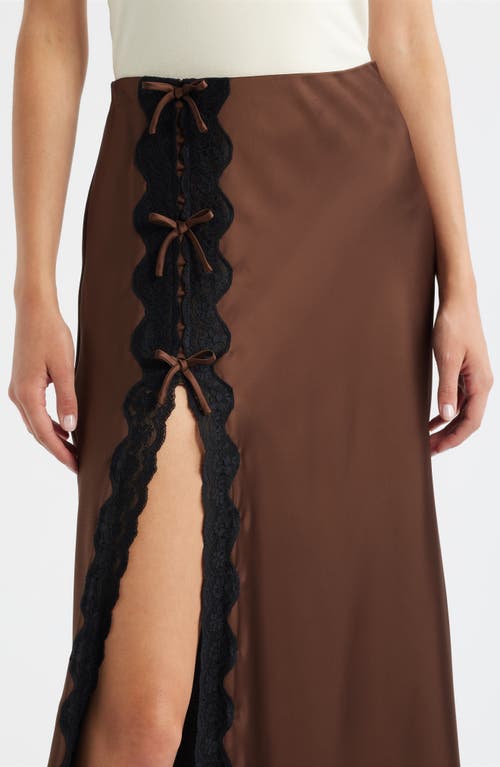Loveshackfancy Calder Lace Trim Satin Midi Skirt In Brown