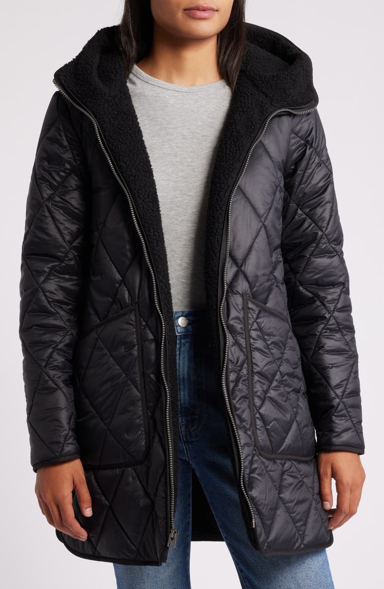 Lucky Brand Faux Shearling Lined Quilted Jacket, Alternate, color, 