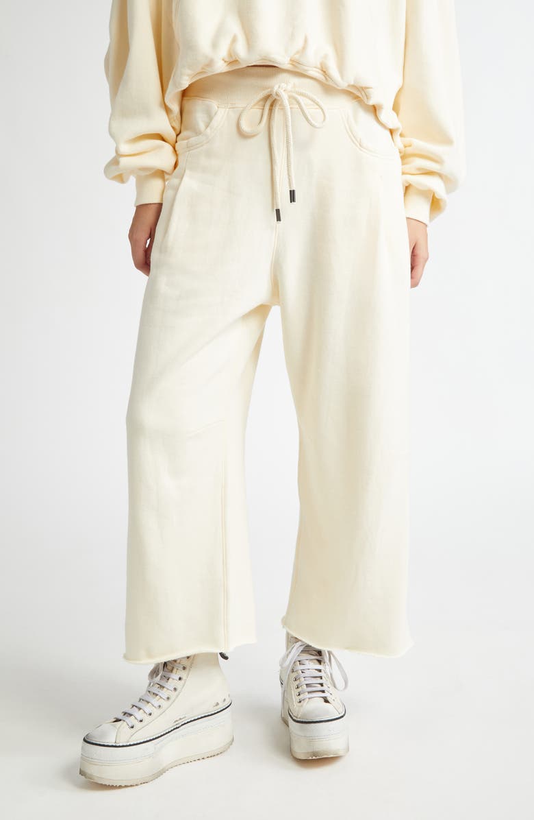 R13 Pleated Crop Cotton Fleece Joggers, Main, color, Natural