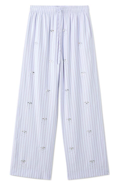 Crystal Embellished Stripe Drawstring Pants