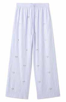 Crystal Embellished Stripe Drawstring Pants