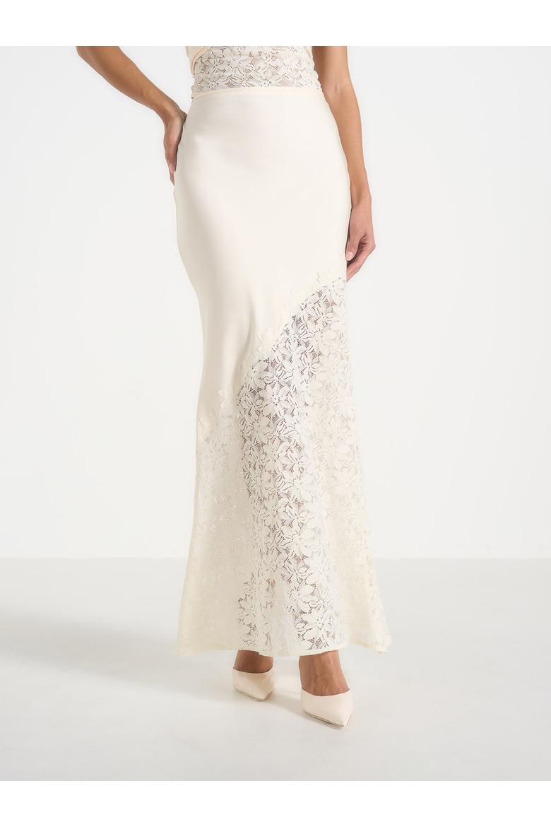 Belle Satin Lace Maxi Skirt, Alternate, color, Champagne
