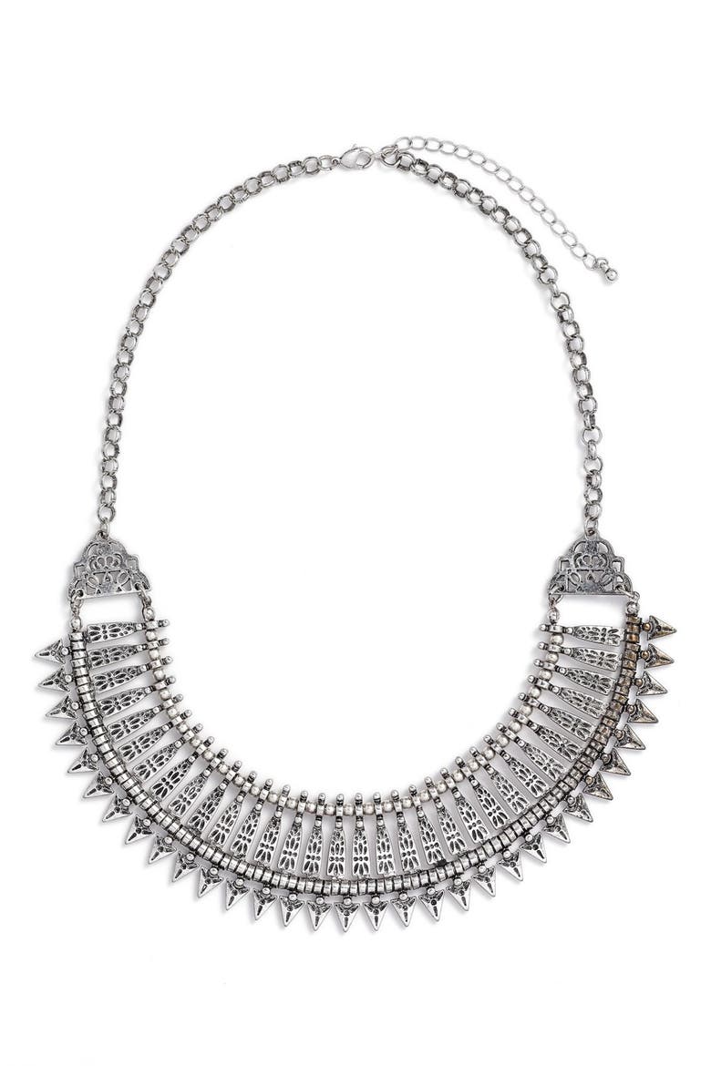 Metal Collar Statement Necklace, Main, color, SILVER BURNISH