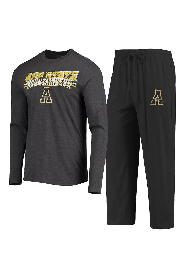 Men's Concepts Sport Black/Heathered Charcoal Appalachian State Mountaineers Meter Long Sleeve T-Shirt & Pants Sleep Set, Main, color, Black