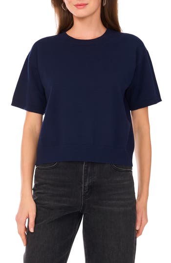 1.state Crewneck Short Sleeve Sweater In Blue