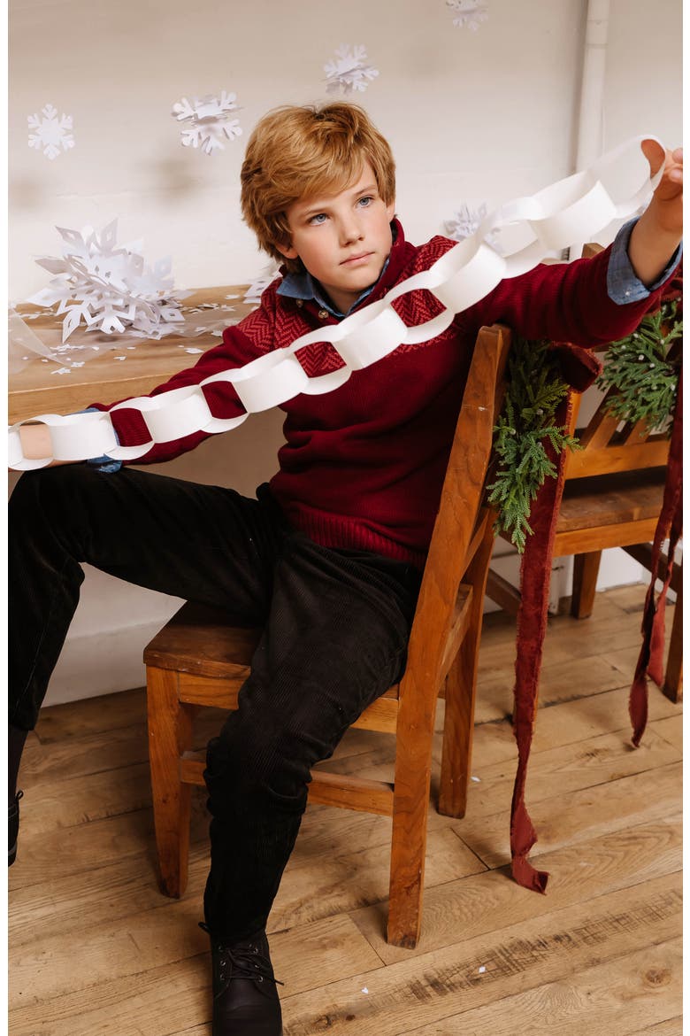 Baby Boys' Organic Intarsia Yoke Mock Neck Sweater, Infant, Alternate, color, Oxblood Herringbone