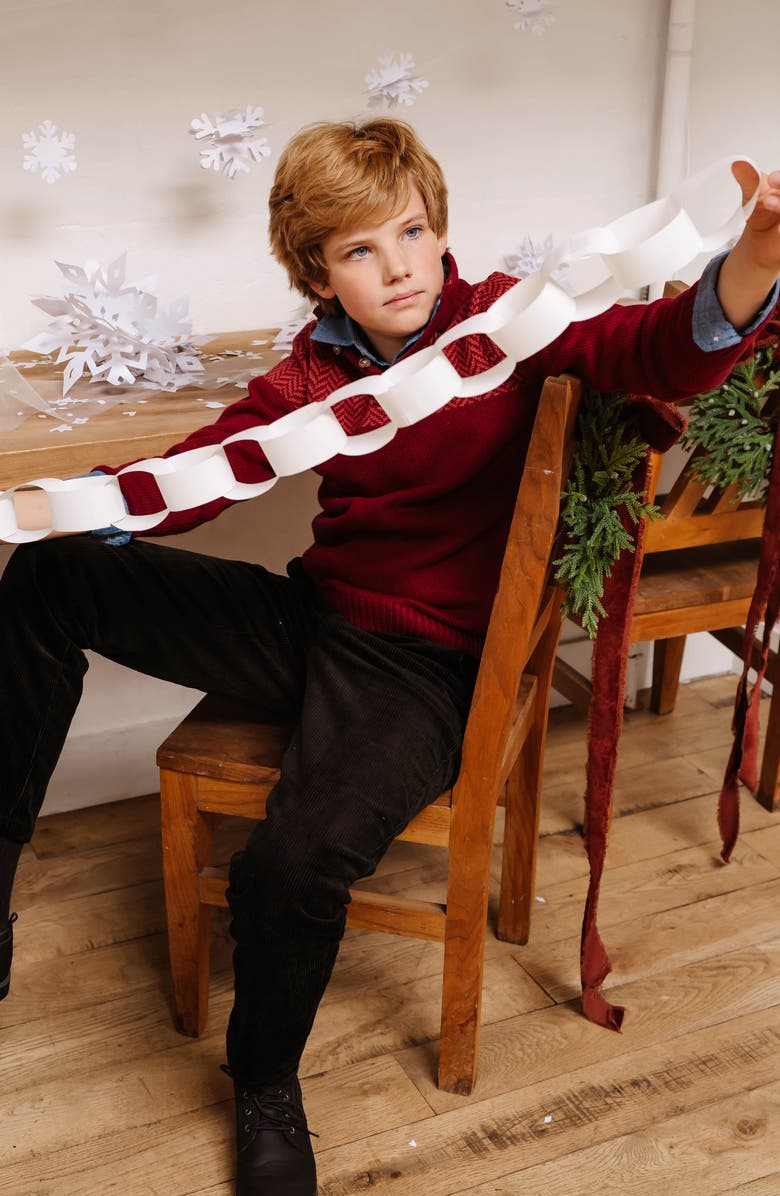 Hope & Henry Baby Boys' Organic Intarsia Yoke Mock Neck Sweater, Infant, Alternate, color, Oxblood Herringbone