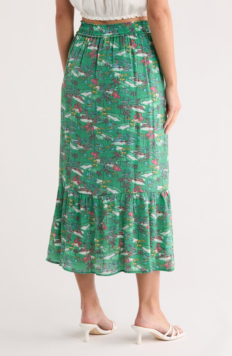 Nanette Lepore Printed Flounce Midi Skirt, Alternate, color, Green