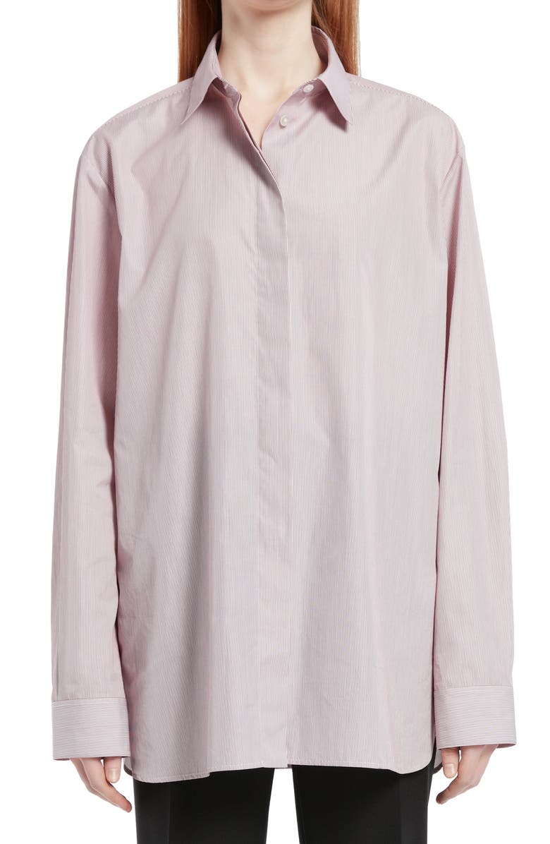 The Row Big Sisea Stripe Oversize Cotton Poplin Button-Up Shirt, Main, color, 