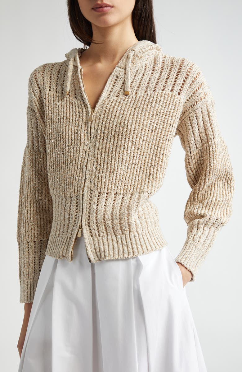 Eleventy Sequin Zip-Up Hooded Cardian, Alternate, color, 