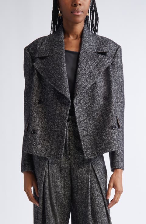 Stripe Double Breasted Wool Blend Crop Jacket