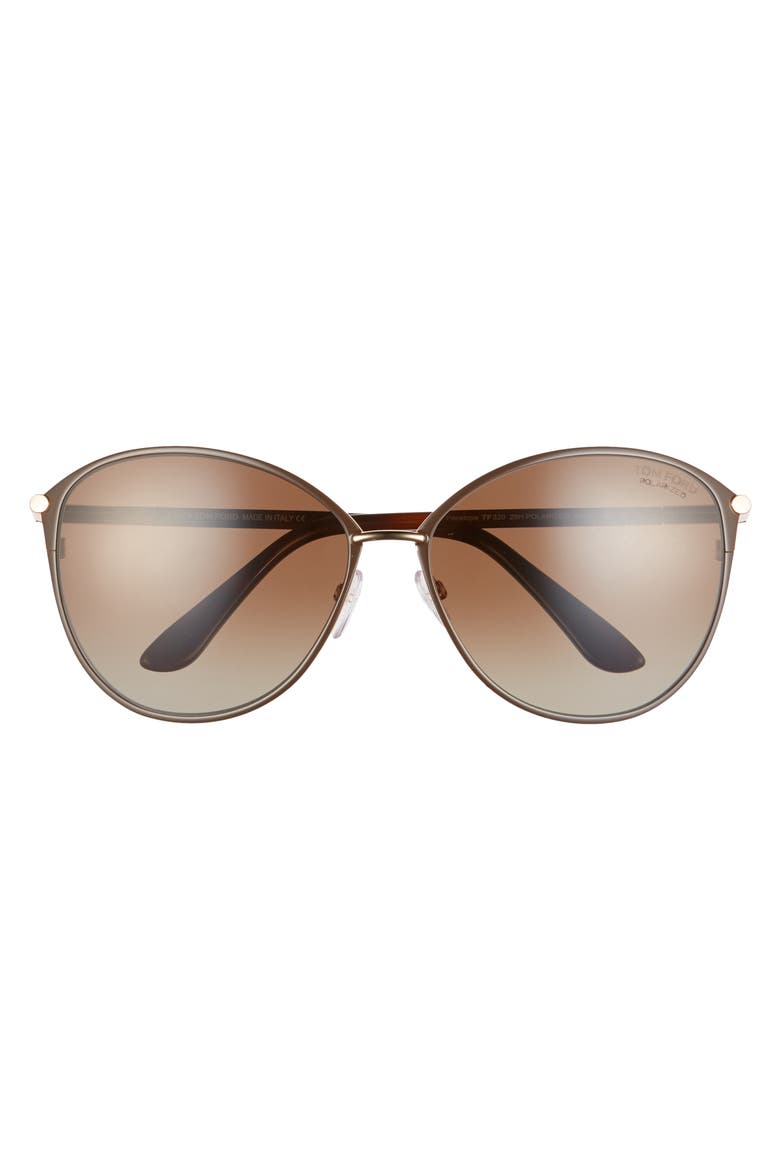 Penelope 59mm Gradient Polarized Cat Eye Sunglasses, Main, color, SHINY ROSE GOLD/ BROWN