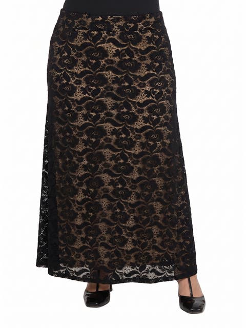 24seven Comfort Elevate Curvy Elegant Lace Elastic Waist Maxi Skirt
