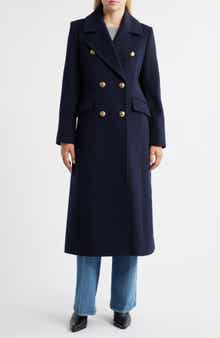 Doubled Breasted Wool Blend Military Coat