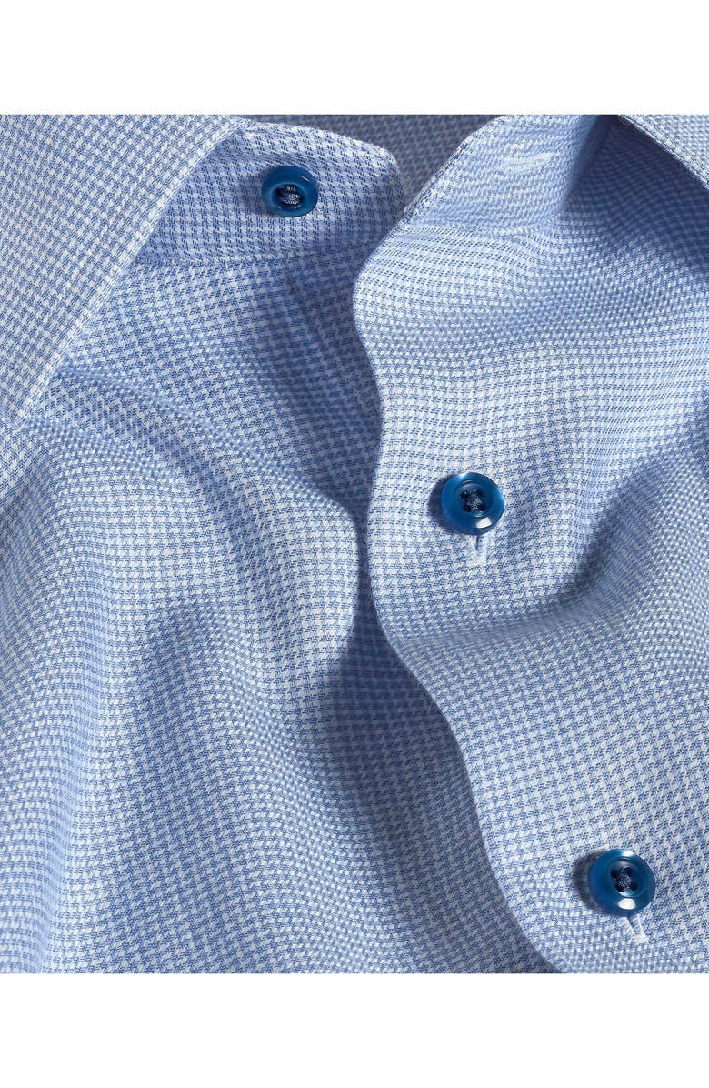 David Donahue Trim Fit Blue Micro Houndstooth Cotton & Cashmere Dobby Dress Shirt, Alternate, color, Blue