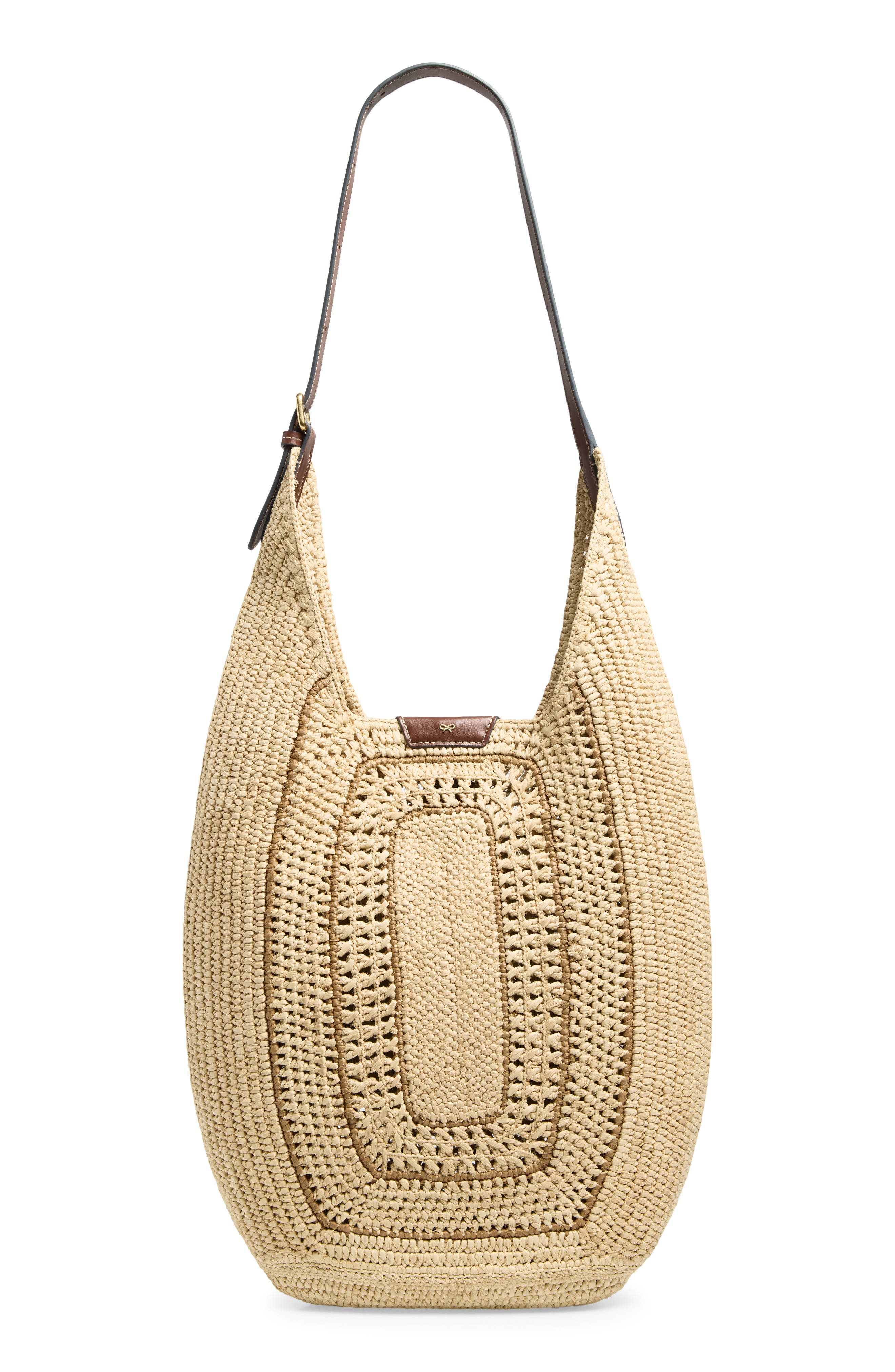 Anya Hindmarch Bow Woven Raffia Hobo Bag, Alternate, color, Natural