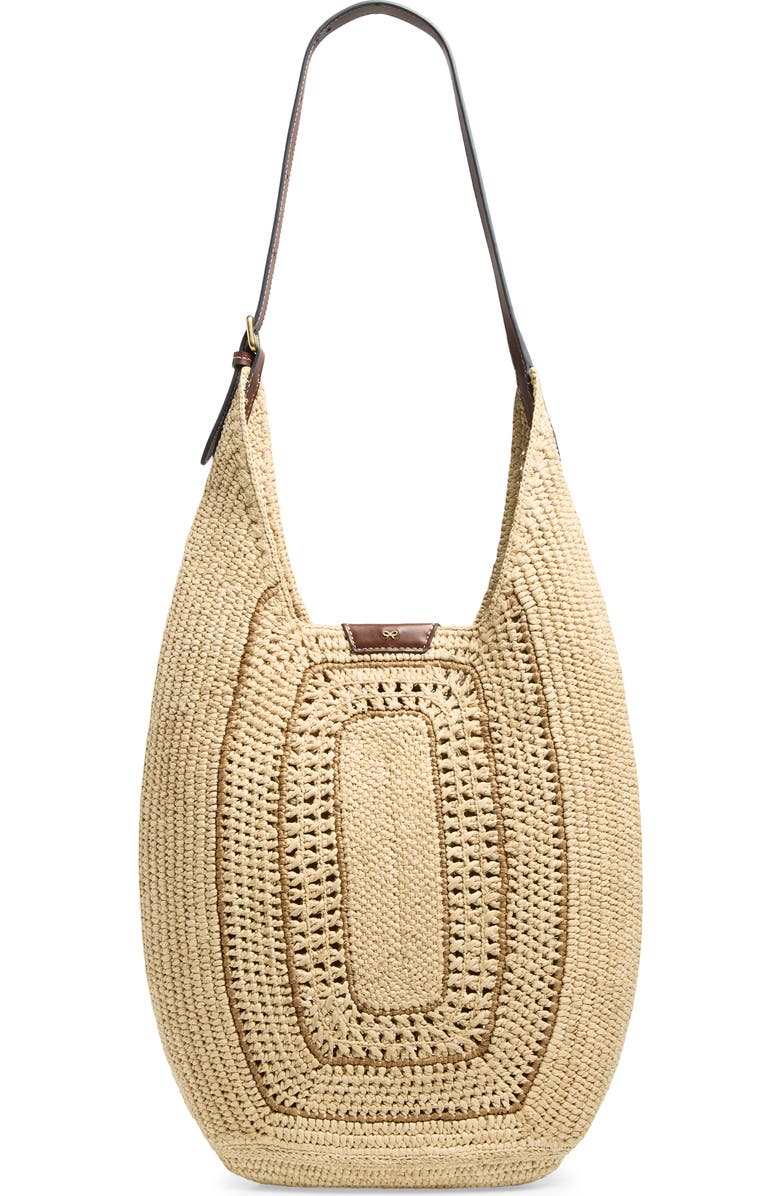 Anya Hindmarch Bow Woven Raffia Hobo Bag, Alternate, color, Natural