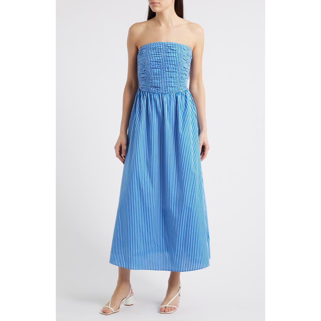 Moon River Shirred Poplin Maxi Dress In Blue
