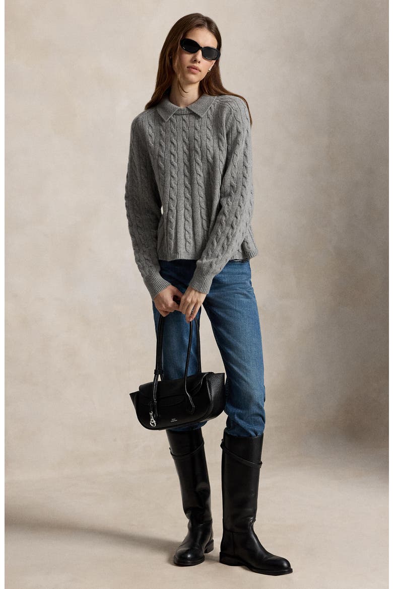 Cable Knit Wool and Cashmere Sweater, Alternate, color, OUTPOST GRAY HEATHER