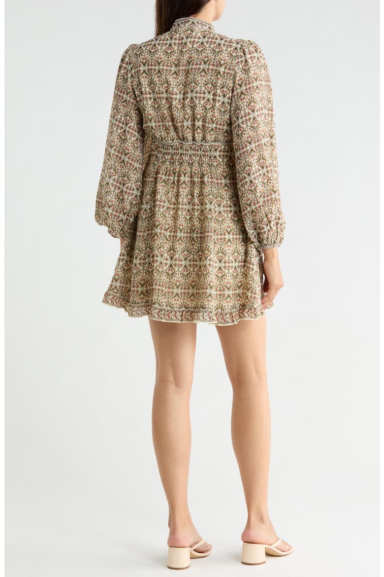 Tie Neck Long Sleeve Dress, Alternate, color, ECRBNVCR-ECRU/ BERRY