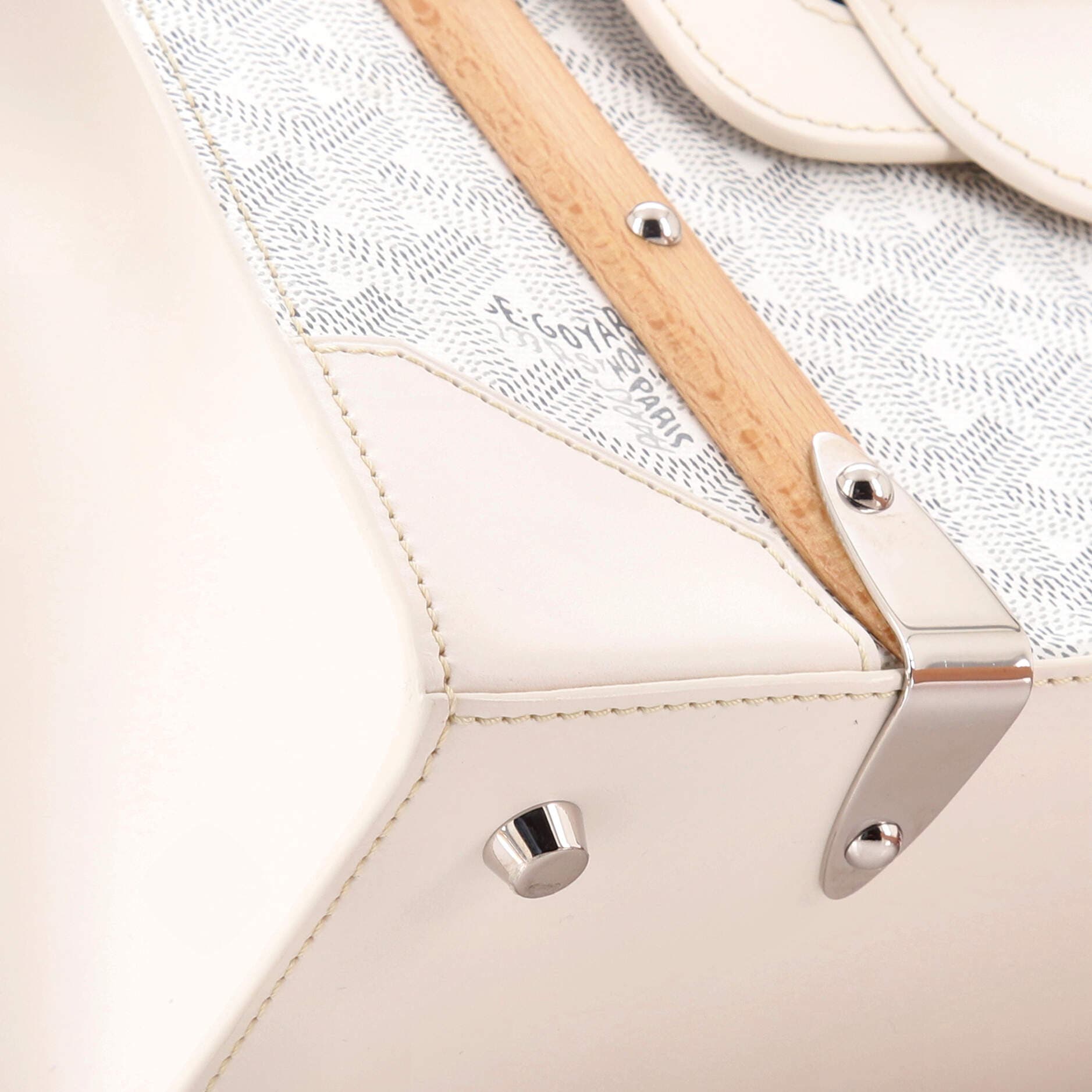 Pre-Owned Goyard Saigon Top Handle Bag Coated Canvas with Leather PM, Alternate, color, White