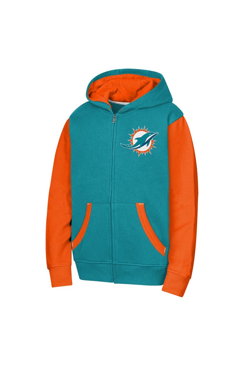 Youth Outerstuff Aqua Miami Dolphins Stadium Colorblock Full-Zip Hoodie, Alternate, color, Aqua