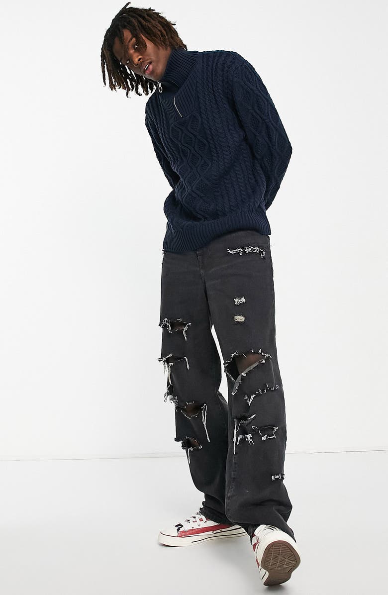 Topman Cable Stitch Quarter Zip Sweater, Alternate, color,