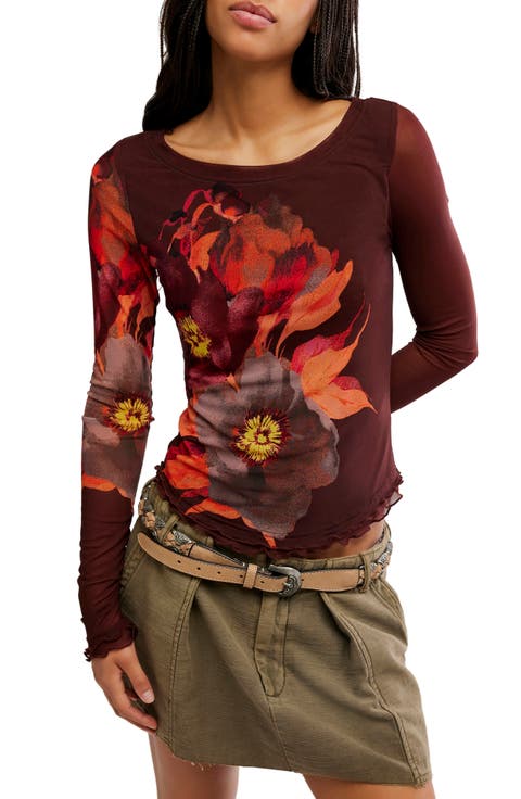 Lilly Print Long Sleeve Mesh Top