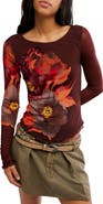 Free People Lilly Print Long Sleeve Mesh Top