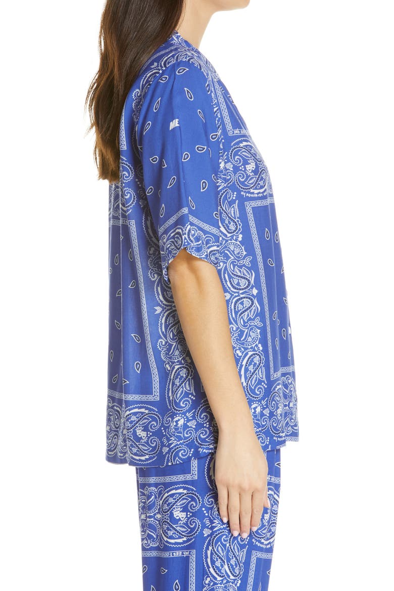 Staycation Bandana Print Short Sleeve Button-Up Top, Alternate, color, BLUE