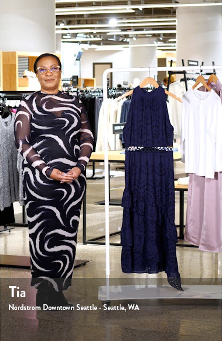 Sleeveless Embroidered Eyelet Ruffle Dress, sales video thumbnail