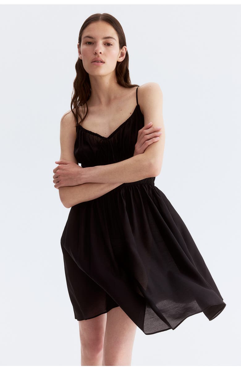 H&M Smocked Strappy Dress, Alternate, color, Black