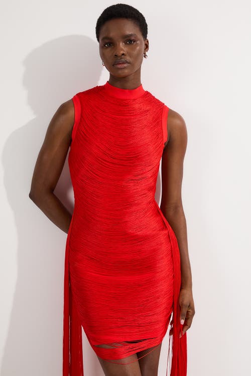 Karen Millen Knit Tassel Mini Dress In Red