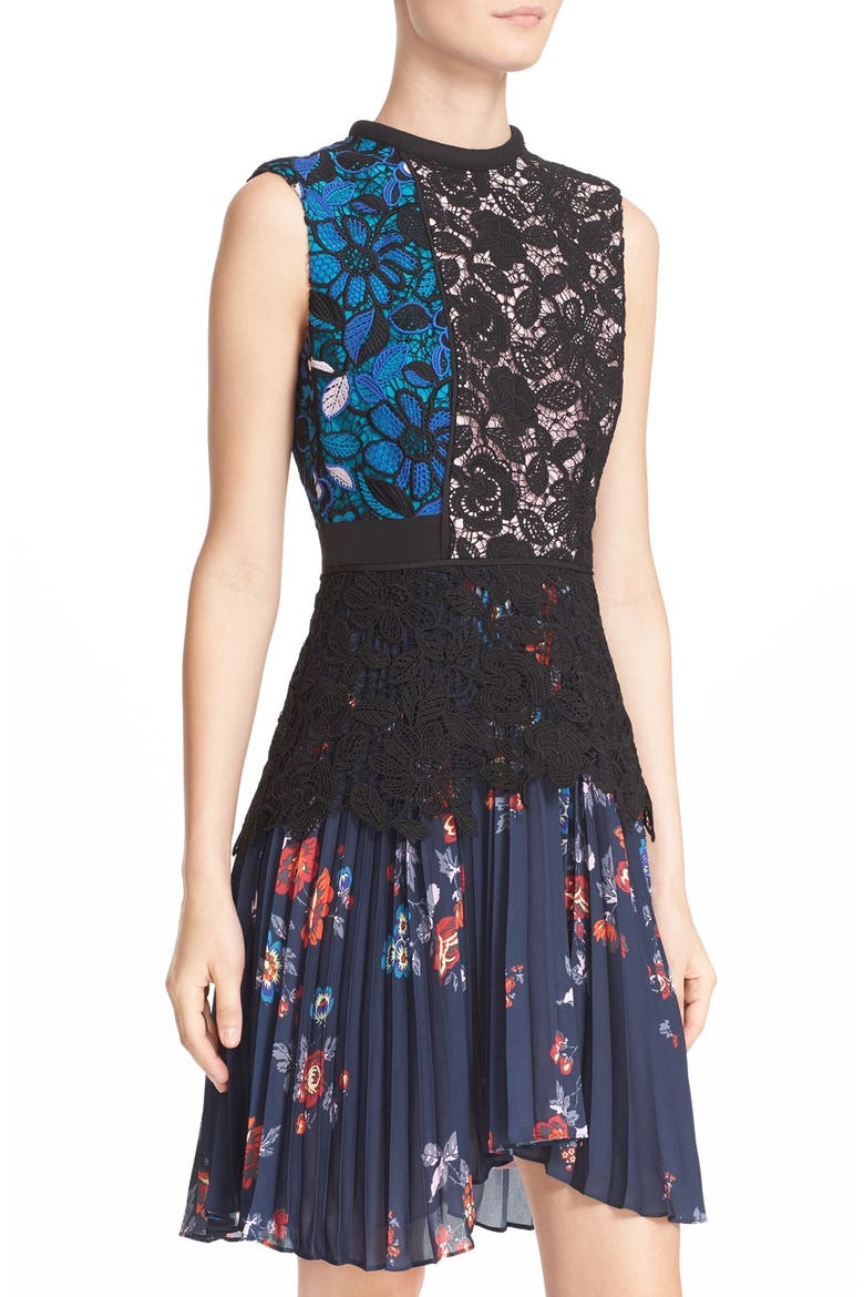 'Nina' Pleated Fit & Flare Minidress, Alternate, color, MULTI