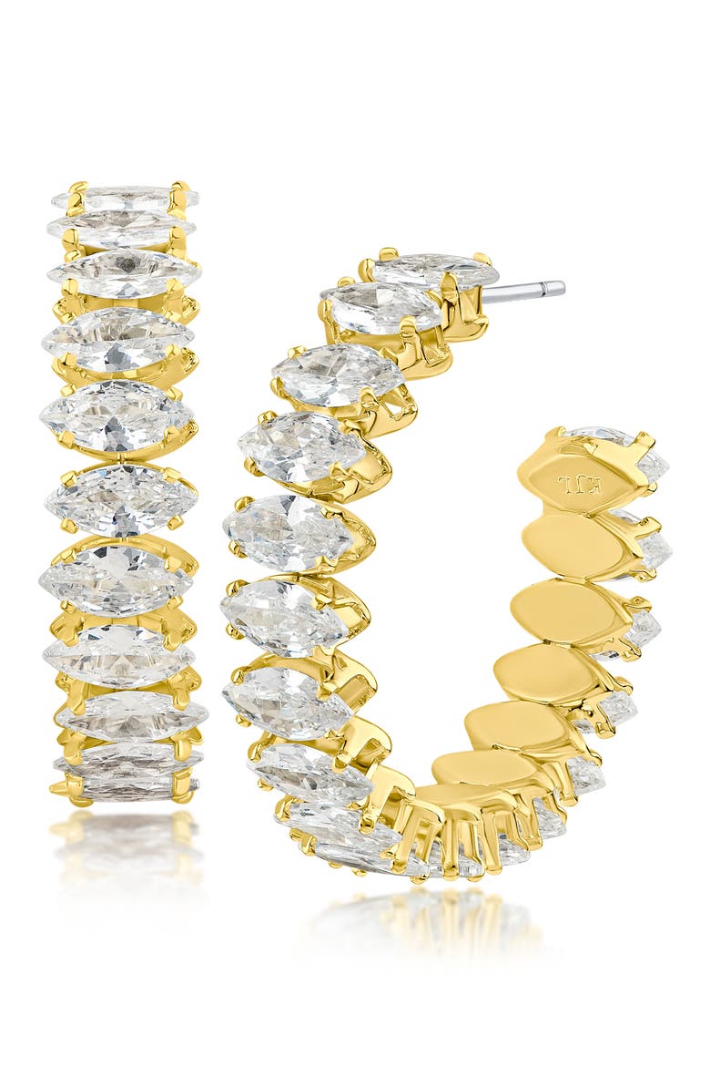 Marquise Cubic Zirconia Hoop Earrings, Main, color, CUBIC ZIRCONIA/ GOLDTONE