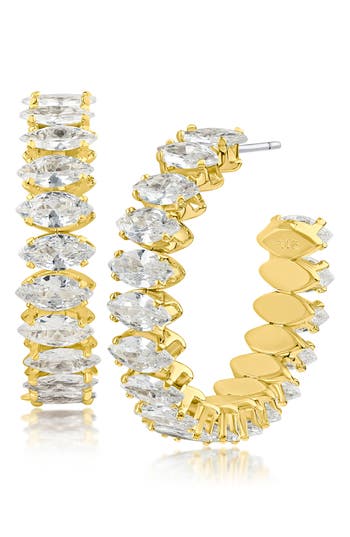 Cz By Kenneth Jay Lane Marquise Cubic Zirconia Hoop Earrings In Cubic Zirconia/goldtone