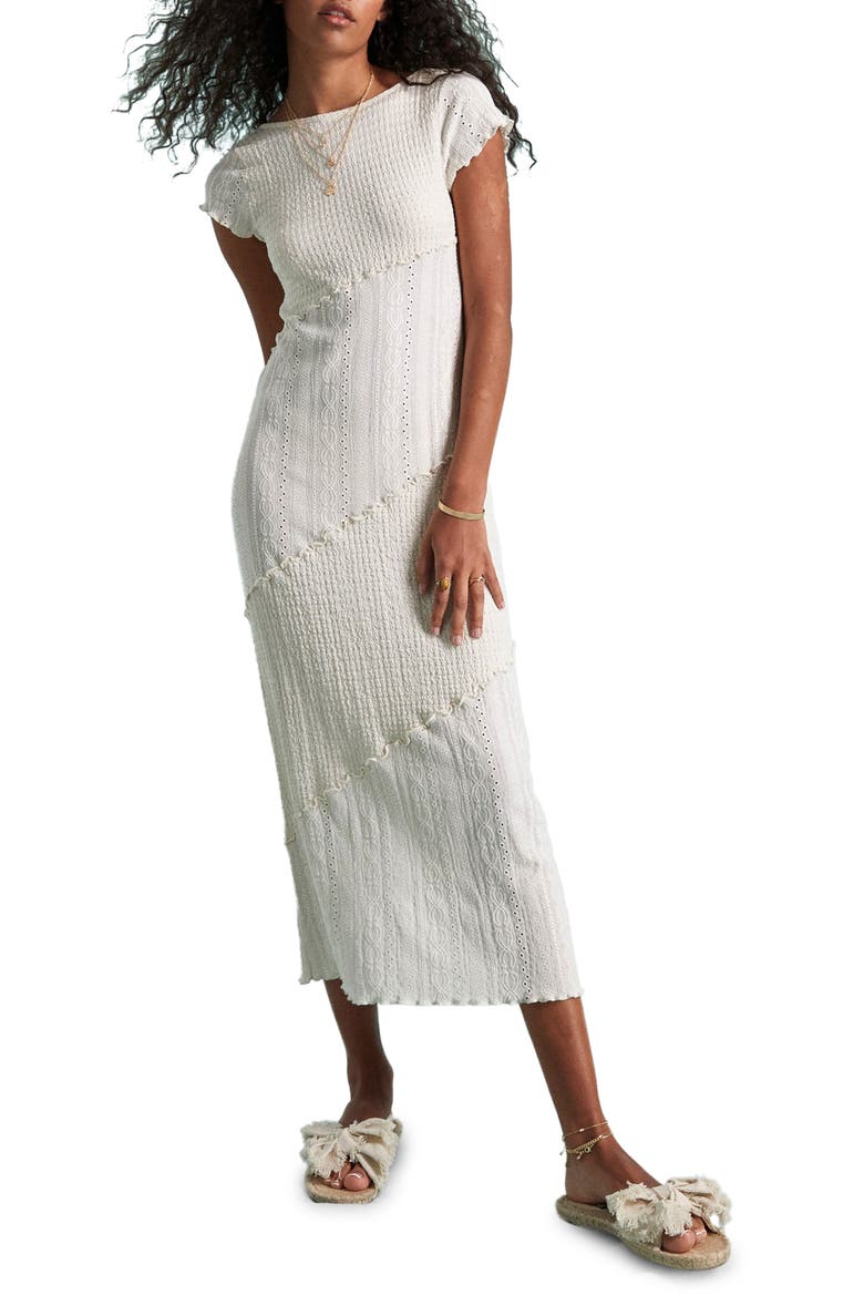 Embroidered Scoop Back Midi Dress, Main, color, IVORY