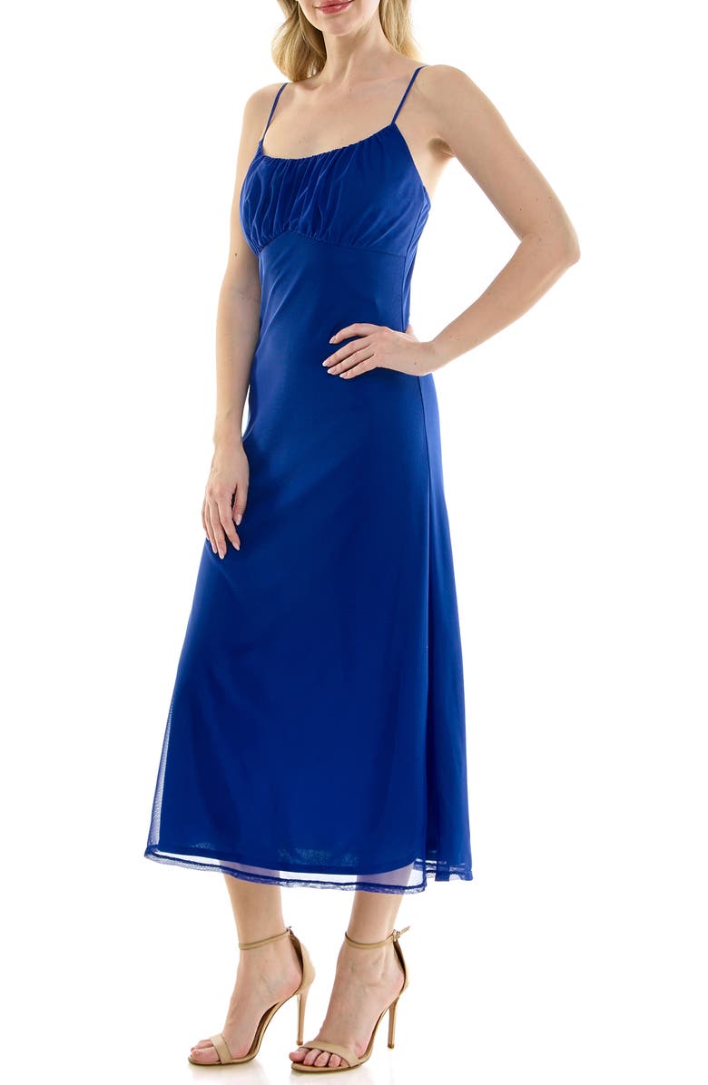 bebe Shirred Bust Powermesh Midi Dress, Alternate, color, 