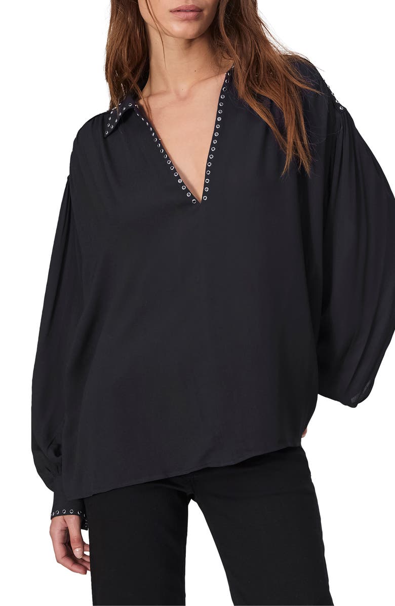rag & bone Emmy Rivet Detail Popover Top, Main, color, Black