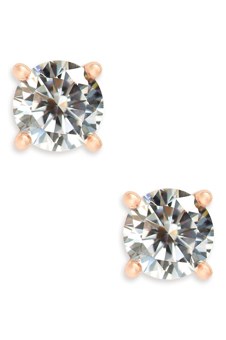 Cubic Zirconia Stud Earrings, Main, color, CLEAR- ROSE GOLD