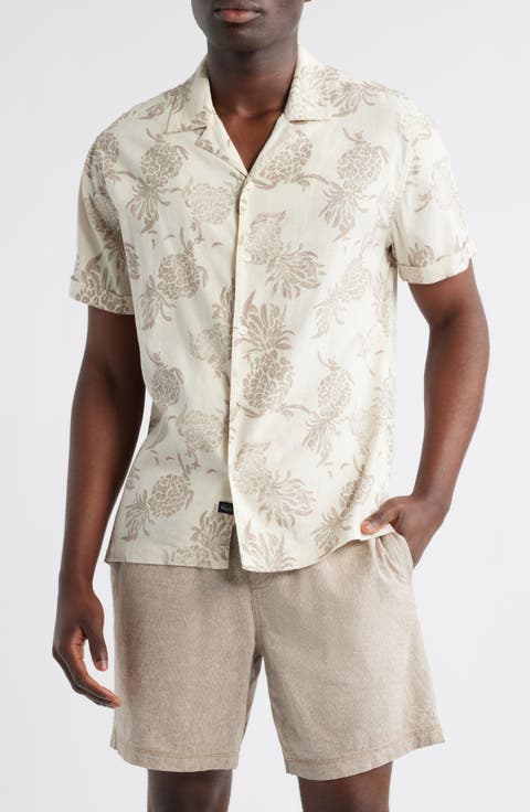 Atlas Pineapple Print Linen Blend Camp Shirt