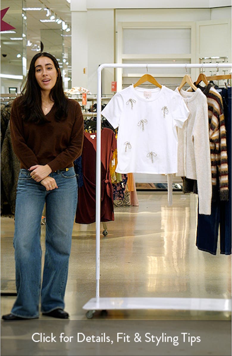 Rhinestone Bow Embellished Cotton Shrunken Tee, sales video thumbnail