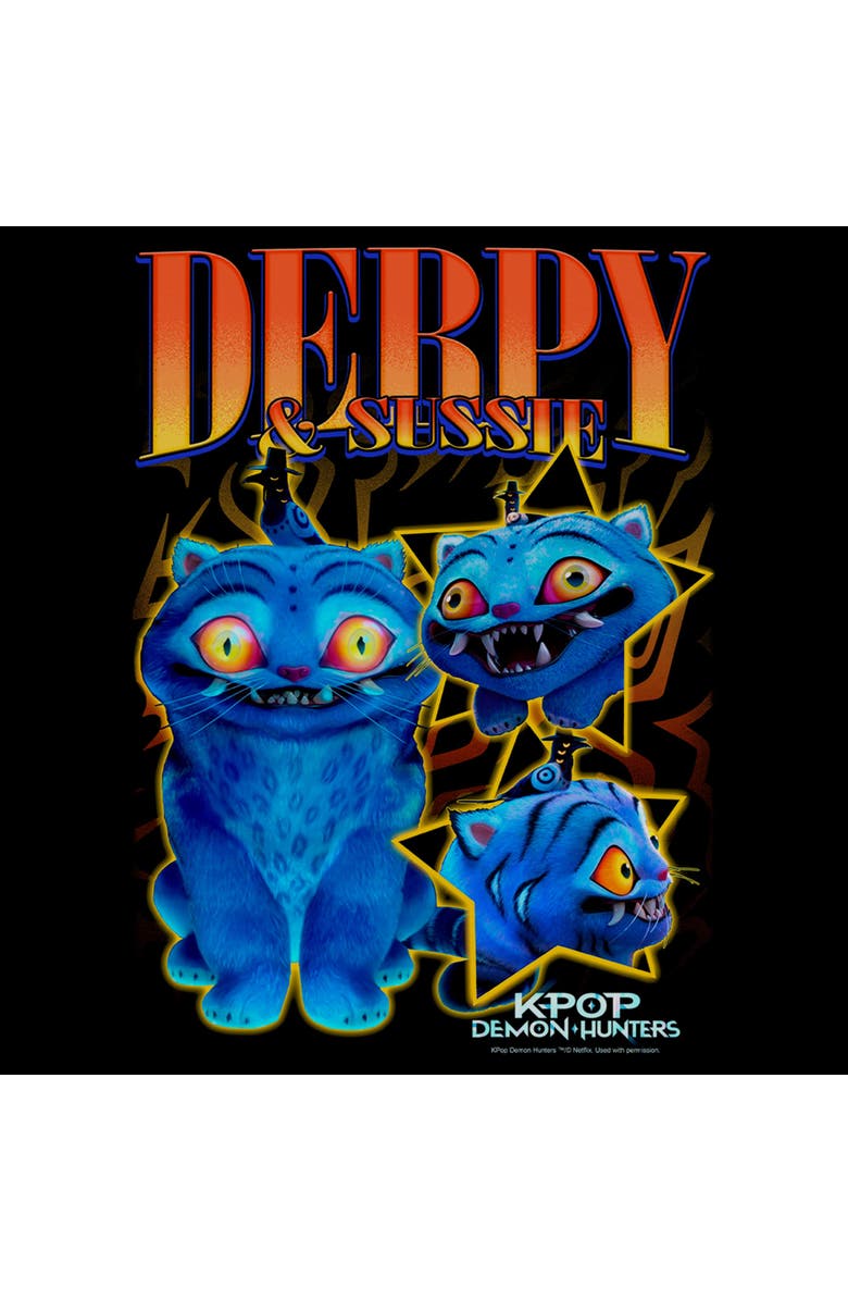 KPop Demon Hunters Women's KPop Demon Hunters Derpy and Sussie Friends Graphic T-Shirt, Alternate, color, Black