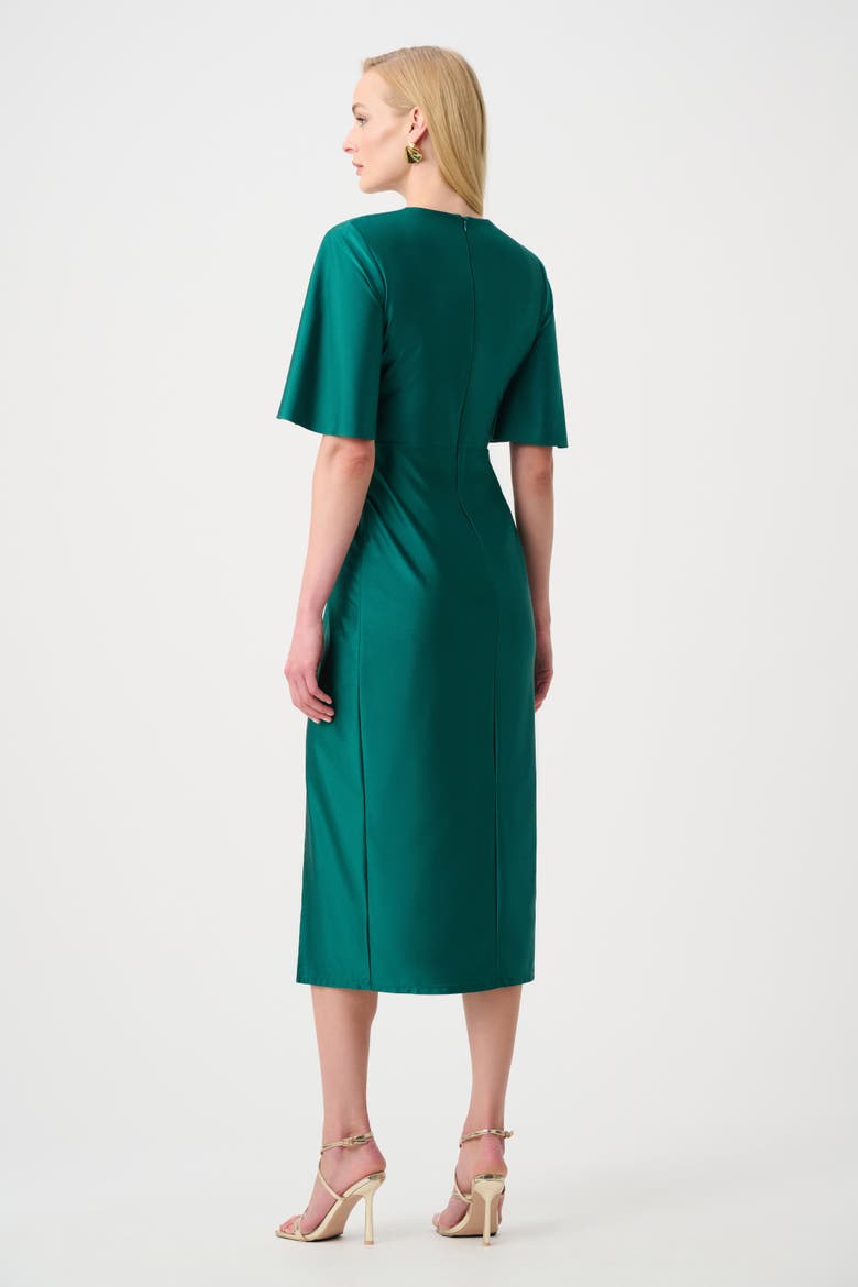 Satin Knit Wrap Dress With Ruched Waistband, Alternate, color, Opulent Green