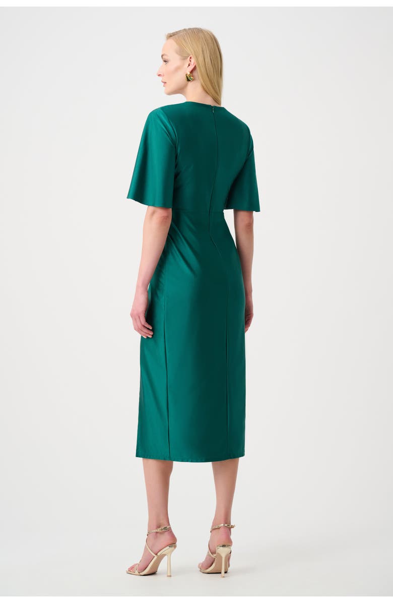 Joseph Ribkoff Satin Knit Wrap Dress With Ruched Waistband, Alternate, color, Opulent Green