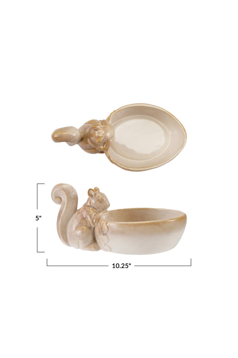 Stoneware Squirrel Bowl with Reactive Glaze, Alternate, color, Cream