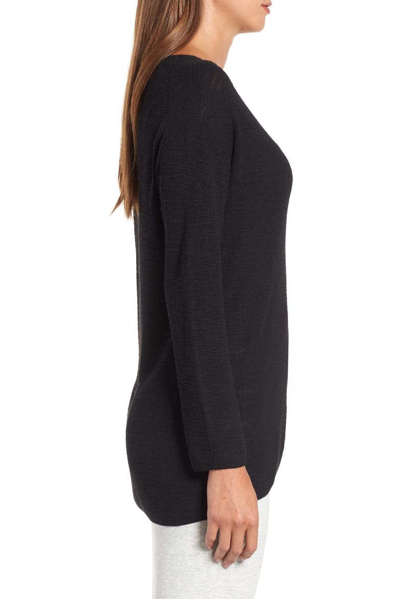 V-Neck Tunic Sweater, Alternate, color, BLACK