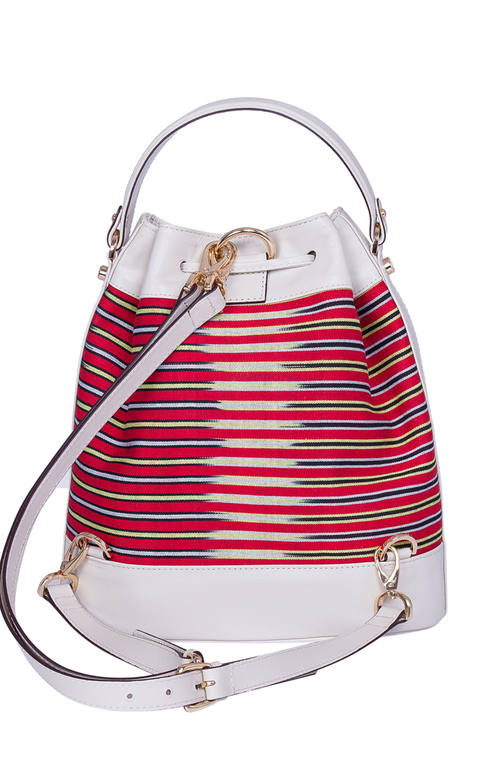 Kai & Vrosi K'ai & Vrosi Leather & Striped Fabric Pattern Convertible Bag In Beige